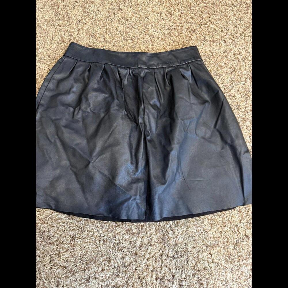 Aqua Black Edgy Chic Pleated Mini Size S Genuine Leather Fashion Foward Skirt
